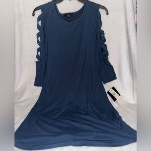 I.N. San Francisco Deep Blue Midi Dress with Cutout Sleeves
